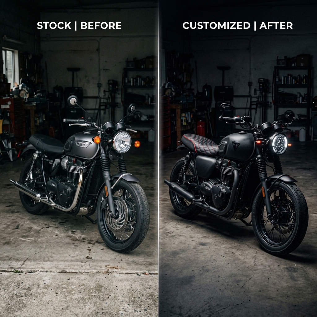 Before and after motorcycle transformation with Azam Bike covers